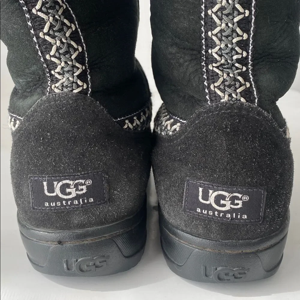 WOMEN'S UGG SUNDANCE REVIVAL BRAID BLACK TALL BOOT Sz 6 Boho Western Winter